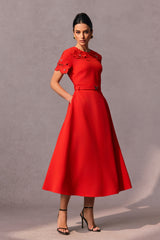 Vera Floral Applique Short Sleeve Midi Dress