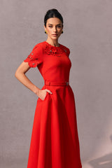 Vera Floral Applique Short Sleeve Midi Dress