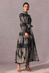 Ophelia Printed Lace Trim Maxi Dress