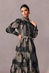 Ophelia Printed Lace Trim Maxi Dress