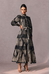 Ophelia Printed Lace Trim Maxi Dress