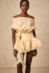 Marina Off Shoulder Floral Applique Dress & Shorts Set