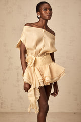 Marina Off Shoulder Floral Applique Dress & Shorts Set