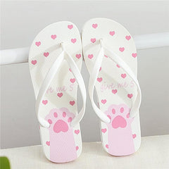Pink/White/Black Kawaii Cute Cat Paws Summer Love Hearts Sandals