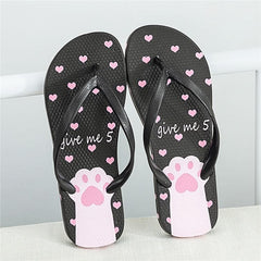 Pink/White/Black Kawaii Cute Cat Paws Summer Love Hearts Sandals