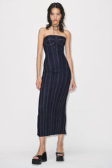Arlene Strapless Back Slit Denim Maxi Dress
