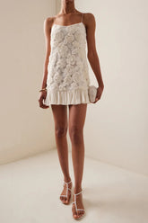 Beverly Floral Applique Pleated Chiffon Mini Dress