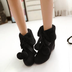 Yellow/Black/Beige Fluffy Pom Lolita Boots