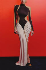 Amanda Color Block Draped Maxi Dress