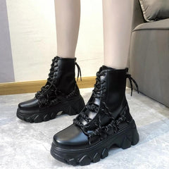 Black Punk Style Platform Women Ankle Boots