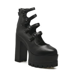 Gothic Black 4 Buckle Strap Platform High-Heels Shoes
