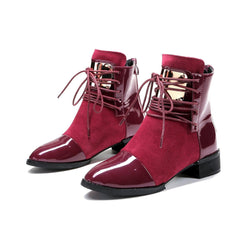 Black/Wine PU Velvet Laced Martin Boots