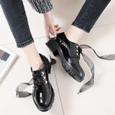 Black Ribbon Laced PU Shoes