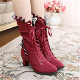 5 Colors Big Size Sweet Bowknot Ruffle Calf Mid Heels Boots