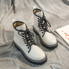 Yellow/Black/Beige Leather Lace-Up Punk Martin Boots BE506