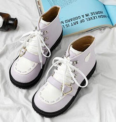 Lolita Kawaii Winter Sweet Heart Thick Bottom Lacing Warm Boots BE518