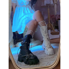 Black White Punk Cross Chains Boots ON175