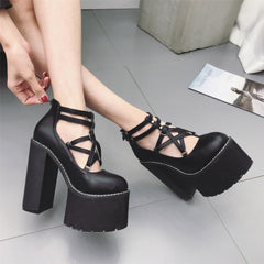 Black/White Super High Heel Thick Bottom Pumps Shoes