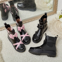 Black/Pink Magic Girl Sweet Heart Bowknot Boots BE505
