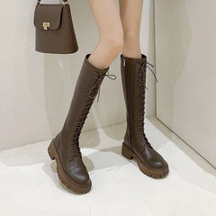 Lace-Up Block Heel Tall Boots YP252