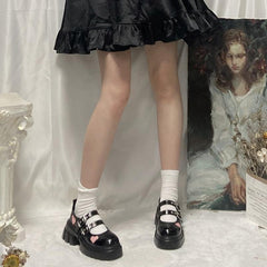 Pink Love Hearts Lolita Kawaii Black Shoes