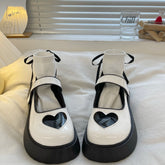 Love Heart Black/White Mary Jane Shoes BE1232