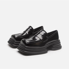 Y2K Goth Black/White Bow Thick Platform Leather Special Heel Mary Jane Shoes BE486