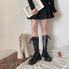 Lace-Up Platform Tall Boots YP245