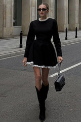 Norma Long Sleeve Lace Trim Mini Dress