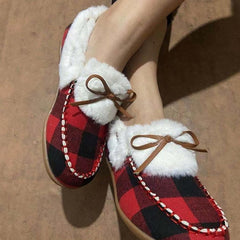 Warm Plush Bowknot Fur Boat Shoes