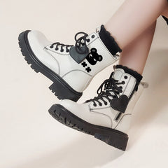 White Kawaii Fashion Autumn Boots Bear Platform Boots