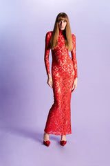 Susanna Long Sleeve Sheer Lace Maxi Dress