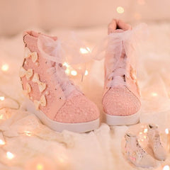 White/Pink Winter Candy Bowknot Lace Elevator shoes High-top Sneakers