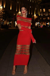 Kelly Long Sleeve Sheer Spliced Midi Dress