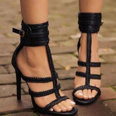 Black/Apricot Weave High Heels Sandals
