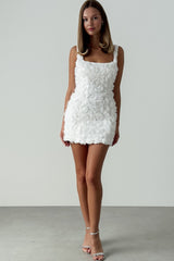 Doris Floral Applique Lace-up Mini Dress