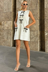 Round Neck Bow Knit Mini Dress