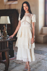 Janet Lace Detail Tiered Midi Dress