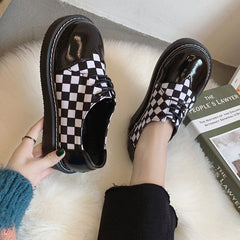 British Style Gothic Retro Plaid Leather Shoes SS2234