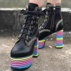 Sweet Mixed Colors Cross Lacing Platform High Heel Boots SS0797