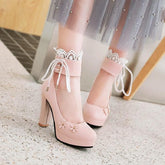 Pink/White/Black Sweet Lace Flower Lolita High Heel Shoes