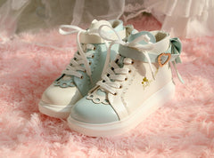 Sweet Pastel Color Kawaii Bowknot Heart High-top Shoes BE517