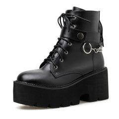 Gothic Chain Strap Lace Up Platform Boots SP006