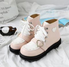 Lolita Kawaii Winter Sweet Heart Thick Bottom Lacing Warm Boots BE518
