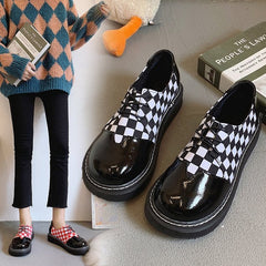 British Style Gothic Retro Plaid Leather Shoes SS2234