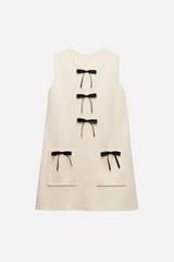 Round Neck Bow Knit Mini Dress