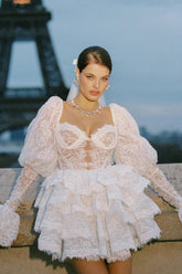 Bonnie Embroidered Lace Puff Sleeve Mini Dress