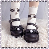 Bow Love Heart Buckle Kitty Mary Janes Shoes
