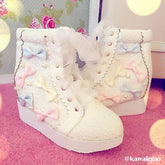 White/Pink Winter Candy Bowknot Lace Elevator shoes High-top Sneakers