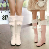 Pink/Beige Sweet Bow Fluffy High Boots